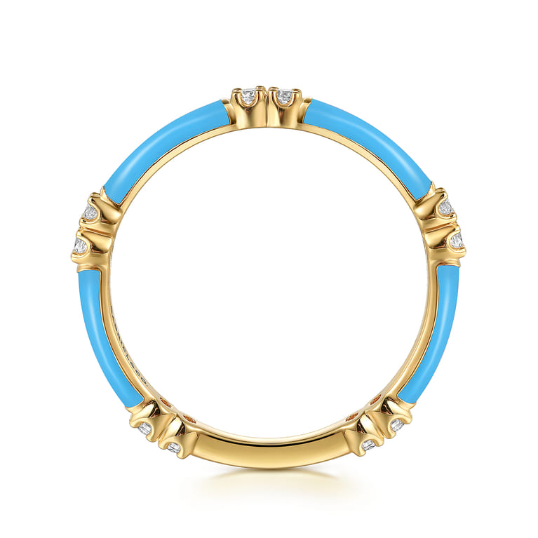 Enamel - 14K Yellow Gold Diamond Station Stackable with Dusk Blue Enamel - 0.13 ct - Shot 2
