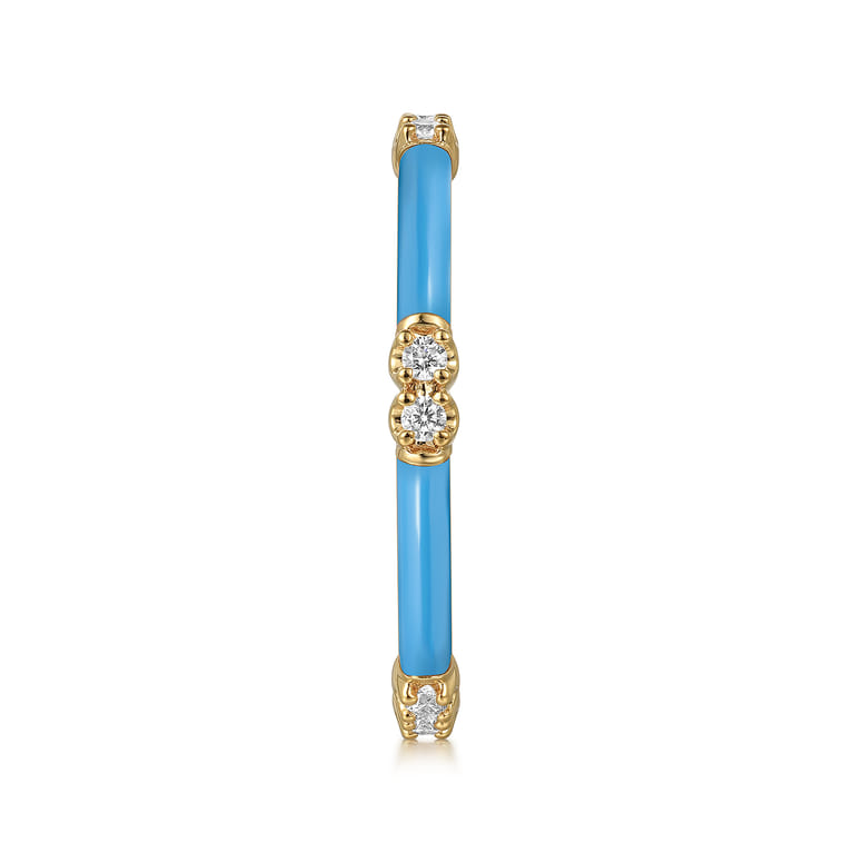 Enamel - 14K Yellow Gold Diamond Station Stackable with Dusk Blue Enamel - 0.13 ct - Shot 4