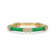 Enamel - 14K Yellow Gold Diamond Station Stackable with Emerald Green Enamel
