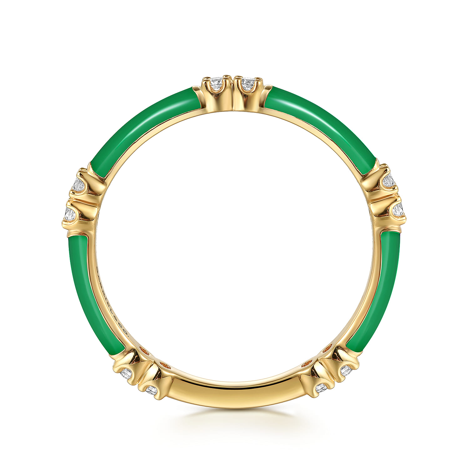 Enamel - 14K Yellow Gold Diamond Station Stackable with Emerald Green Enamel - 0.13 ct - Shot 2