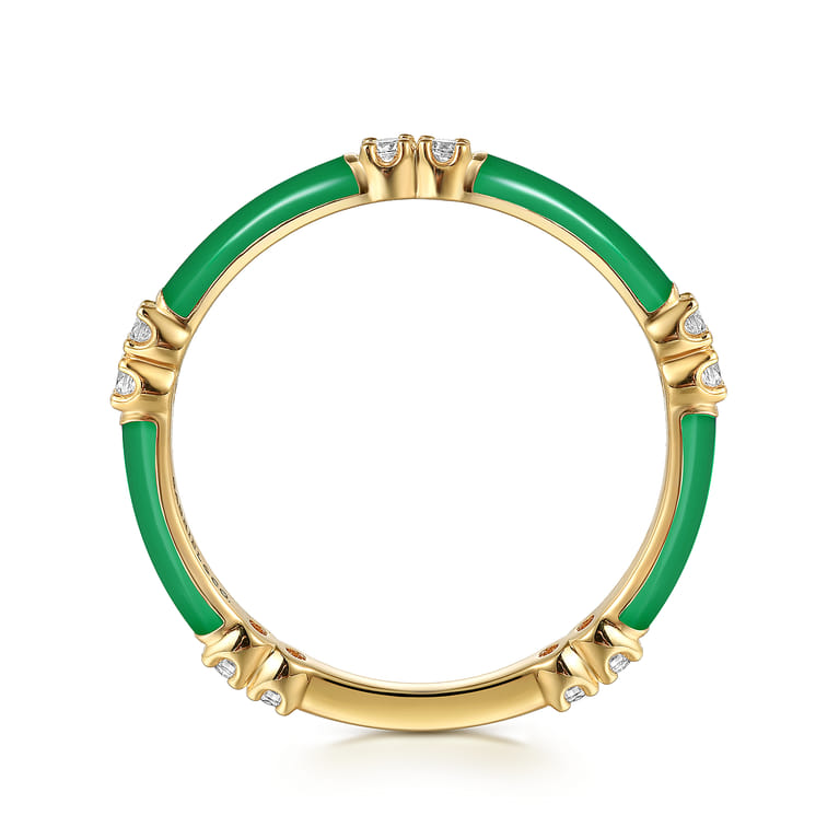 Enamel - 14K Yellow Gold Diamond Station Stackable with Emerald Green Enamel - 0.13 ct - Shot 2