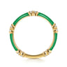 Enamel - 14K Yellow Gold Diamond Station Stackable with Emerald Green Enamel - 0.13 ct