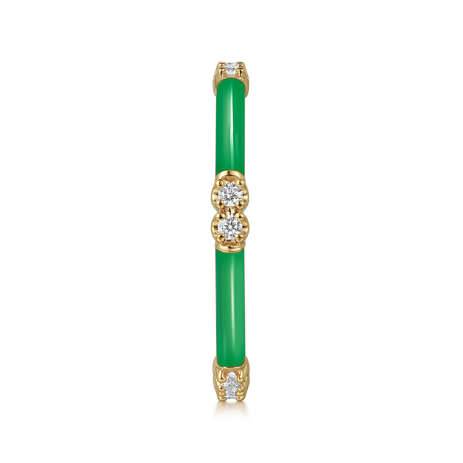 Enamel - 14K Yellow Gold Diamond Station Stackable with Emerald Green Enamel - 0.13 ct - Shot 4