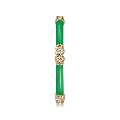 Enamel - 14K Yellow Gold Diamond Station Stackable with Emerald Green Enamel