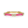 Enamel - 14K Yellow Gold Diamond Station Stackable with Fuchsia Enamel - 0.13 ct