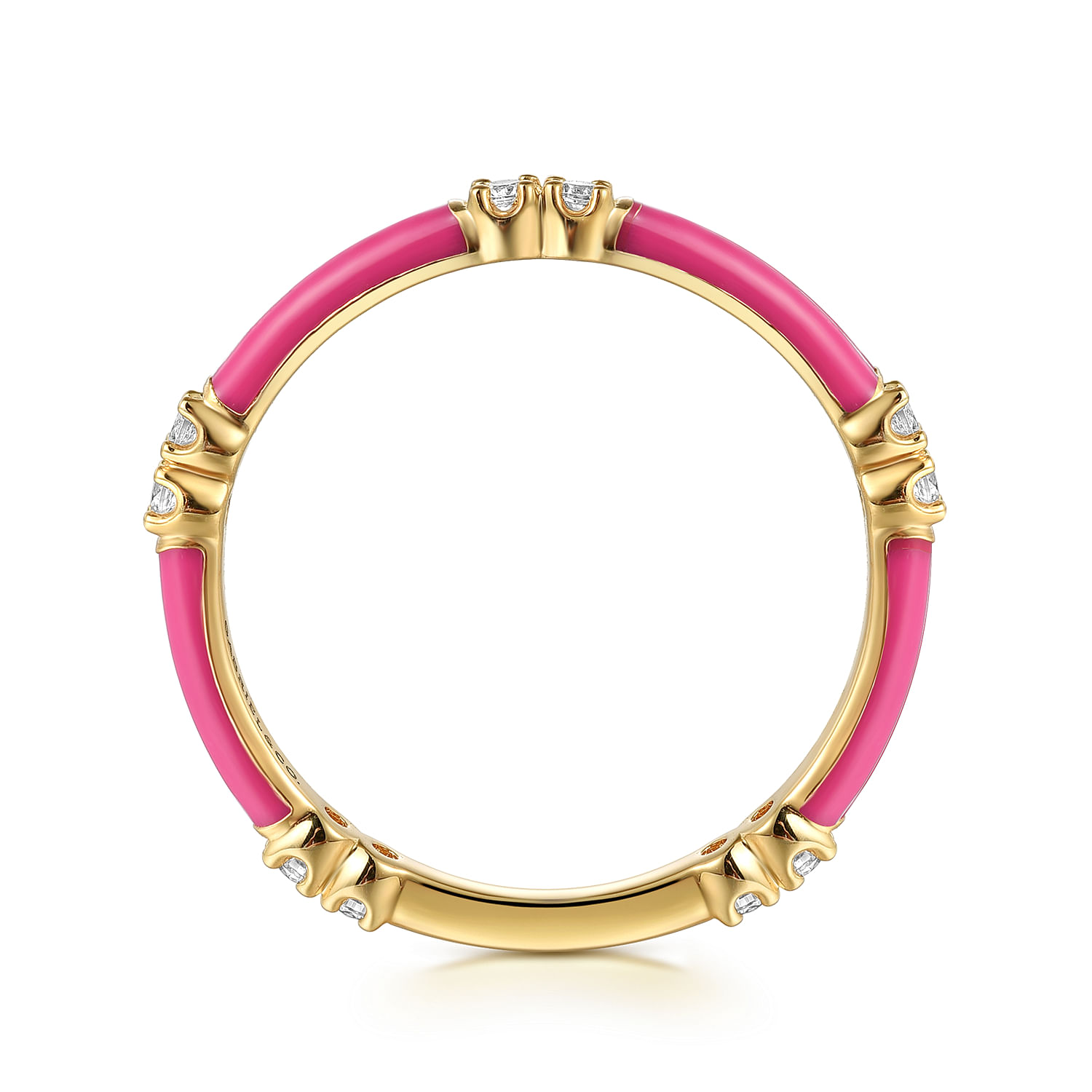 Enamel - 14K Yellow Gold Diamond Station Stackable with Fuchsia Enamel