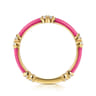 Enamel - 14K Yellow Gold Diamond Station Stackable with Fuchsia Enamel - 0.13 ct