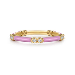 Enamel - 14K Yellow Gold Diamond Station Stackable with Millenial Pink Enamel
