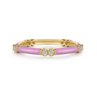 Enamel - 14K Yellow Gold Diamond Station Stackable with Millenial Pink Enamel