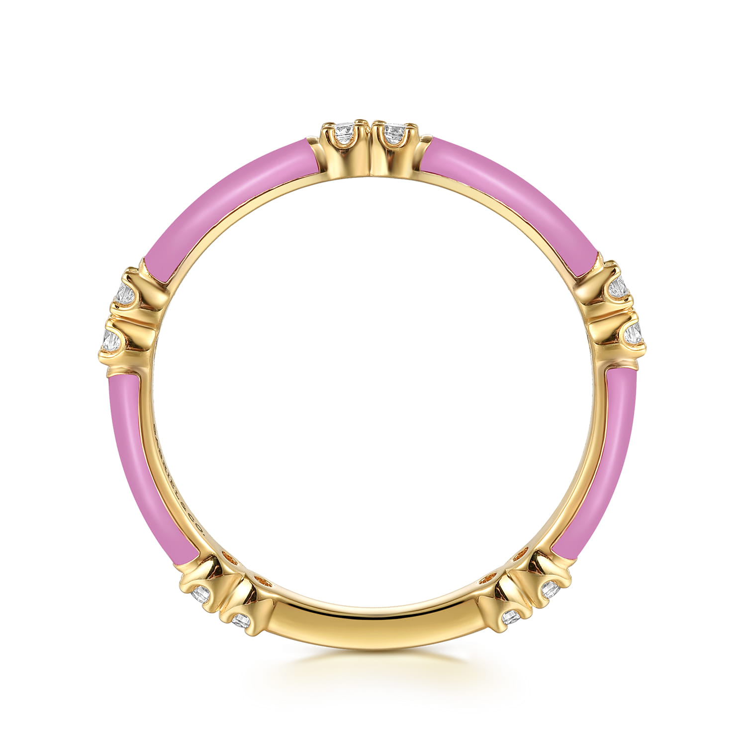 Enamel - 14K Yellow Gold Diamond Station Stackable with Millenial Pink Enamel - 0.13 ct - Shot 2