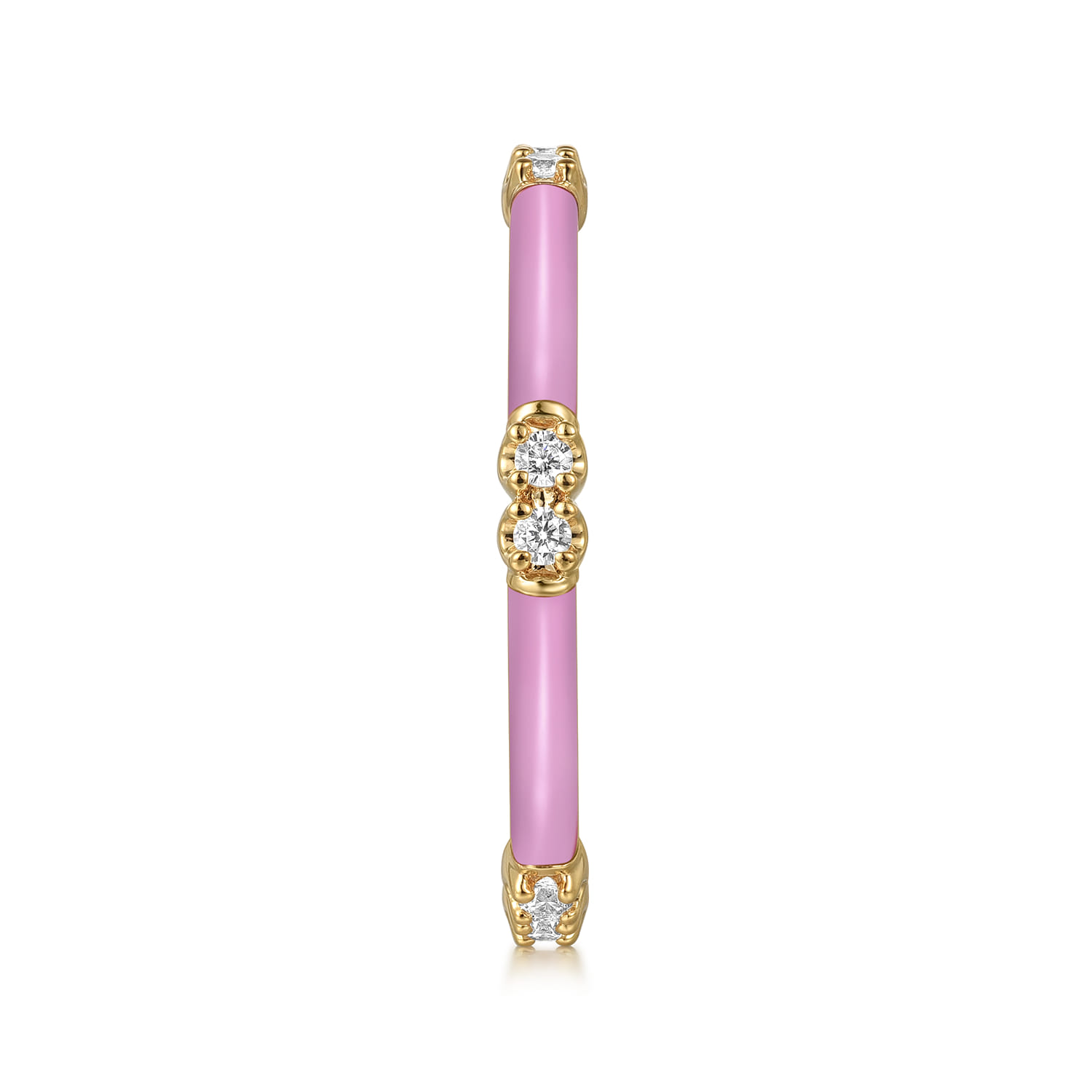 Enamel - 14K Yellow Gold Diamond Station Stackable with Millenial Pink Enamel - 0.13 ct - Shot 4