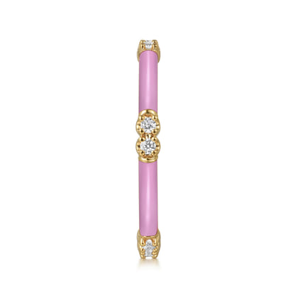 Enamel - 14K Yellow Gold Diamond Station Stackable with Millenial Pink Enamel