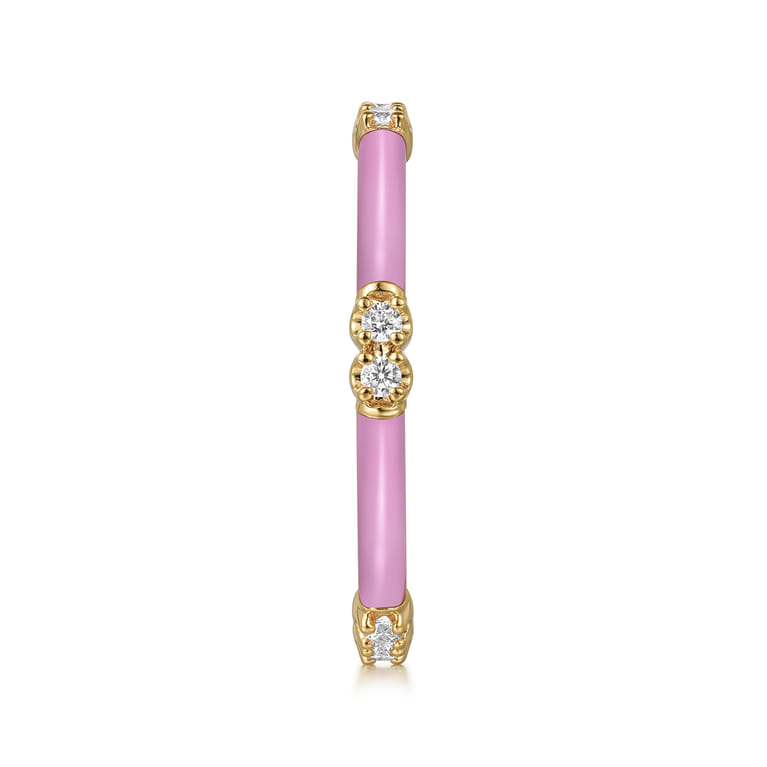 Enamel - 14K Yellow Gold Diamond Station Stackable with Millenial Pink Enamel - 0.13 ct - Shot 4