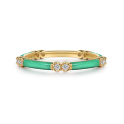 Enamel - 14K Yellow Gold Diamond Station Stackable with Mint Green Enamel