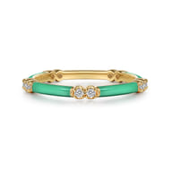 Enamel - 14K Yellow Gold Diamond Station Stackable with Mint Green Enamel