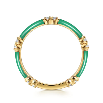 Enamel - 14K Yellow Gold Diamond Station Stackable with Mint Green Enamel