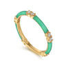 Enamel - 14K Yellow Gold Diamond Station Stackable with Mint Green Enamel - 0.13 ct