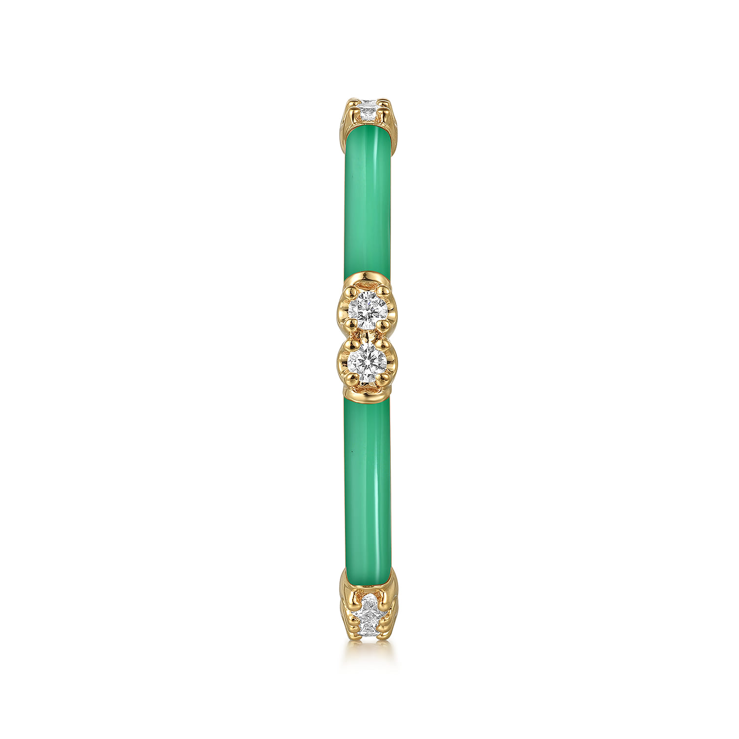 Enamel - 14K Yellow Gold Diamond Station Stackable with Mint Green Enamel - 0.13 ct - Shot 4