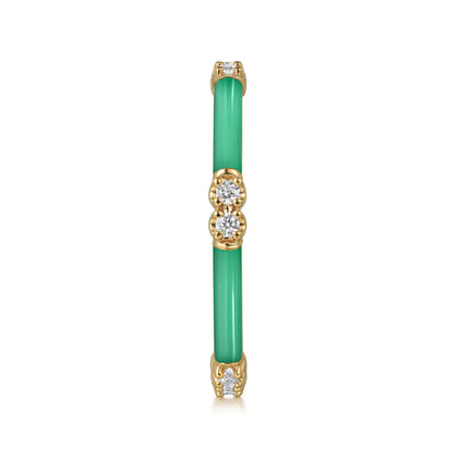 Enamel - 14K Yellow Gold Diamond Station Stackable with Mint Green Enamel