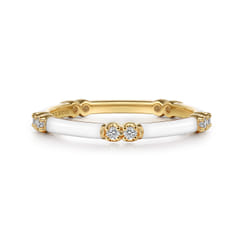 Enamel - 14K Yellow Gold Diamond Station Stackable with White Enamel