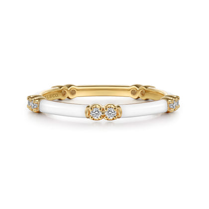 Enamel - 14K Yellow Gold Diamond Station Stackable with White Enamel