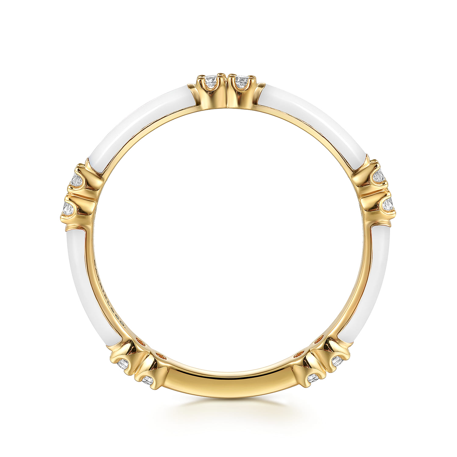 Enamel - 14K Yellow Gold Diamond Station Stackable with White Enamel - 0.13 ct - Shot 2