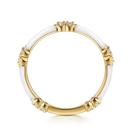 Enamel - 14K Yellow Gold Diamond Station Stackable with White Enamel
