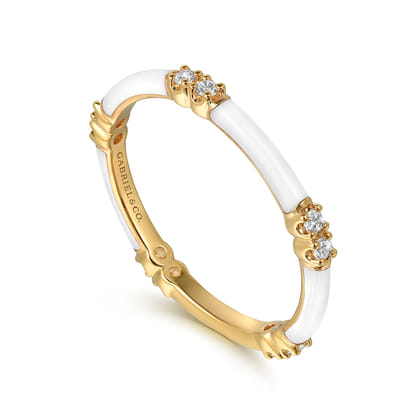Enamel - 14K Yellow Gold Diamond Station Stackable with White Enamel