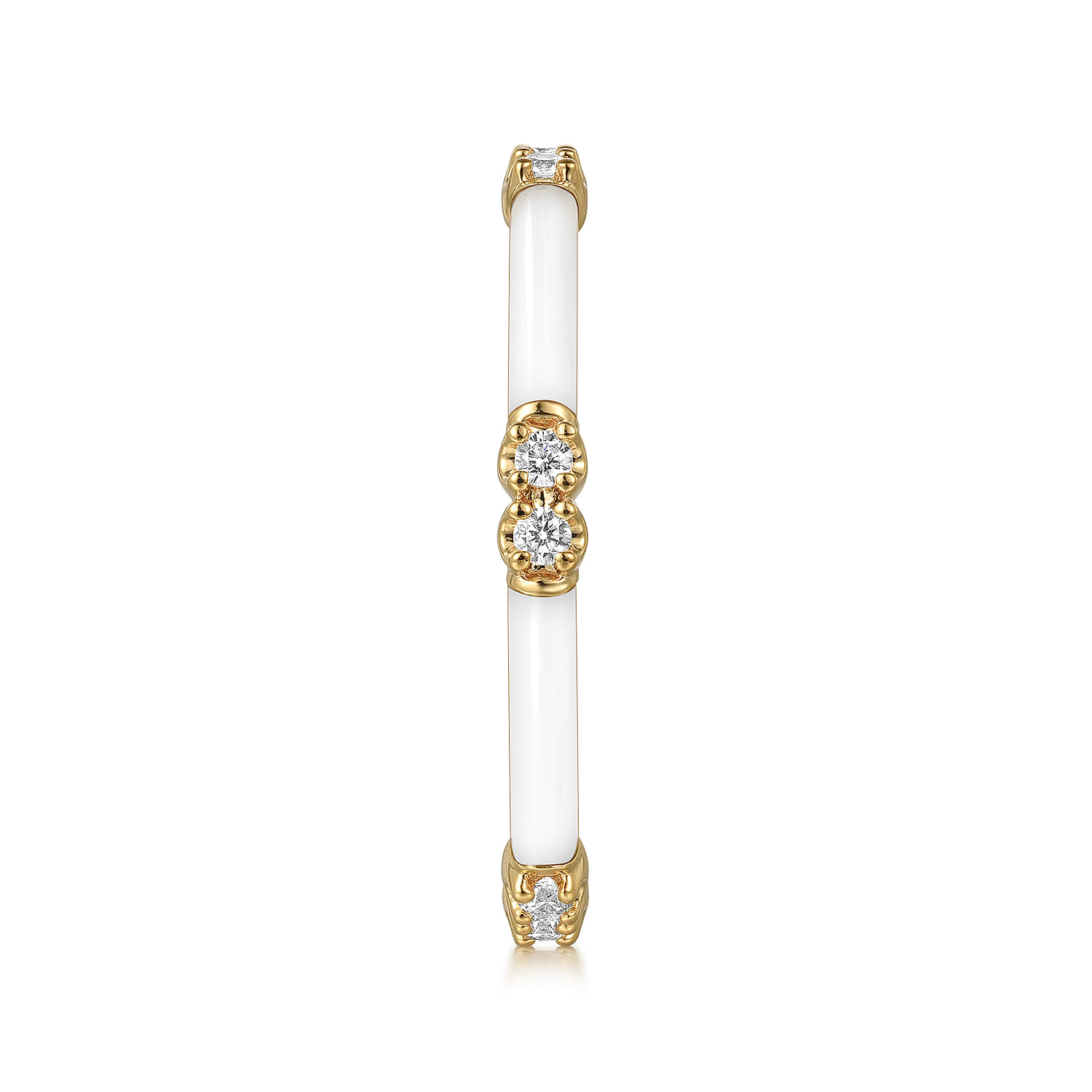 Enamel - 14K Yellow Gold Diamond Station Stackable with White Enamel - 0.13 ct - Shot 4