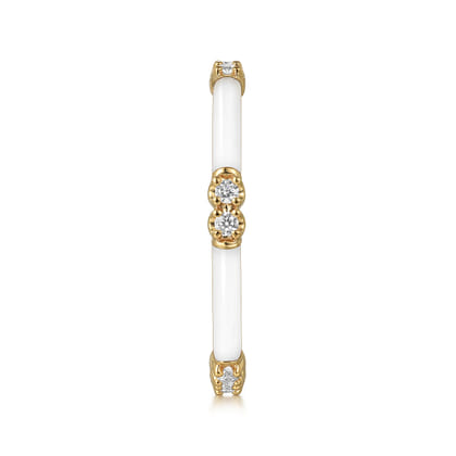 Enamel - 14K Yellow Gold Diamond Station Stackable with White Enamel