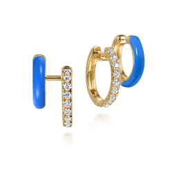 Enamel - 14K Yellow Gold Diamond Stuggeis with Blue Enamel