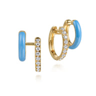 Enamel - 14K Yellow Gold Diamond Stuggeis with Dusk Blue Enamel