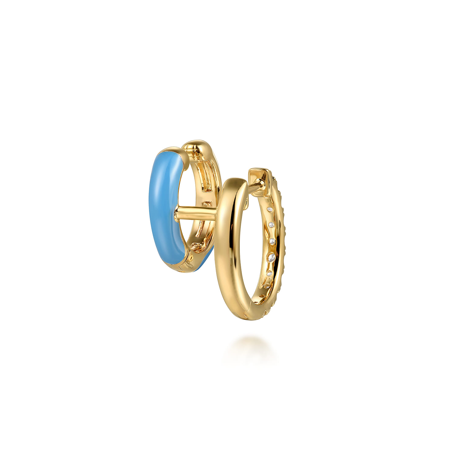 Enamel - 14K Yellow Gold Diamond Stuggeis with Dusk Blue Enamel - 0.55 ct - Shot 3