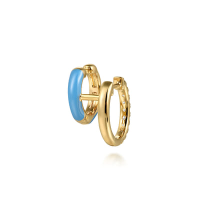 Enamel - 14K Yellow Gold Diamond Stuggeis with Dusk Blue Enamel