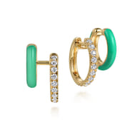 Enamel - 14K Yellow Gold Diamond Stuggeis with Mint Green Enamel