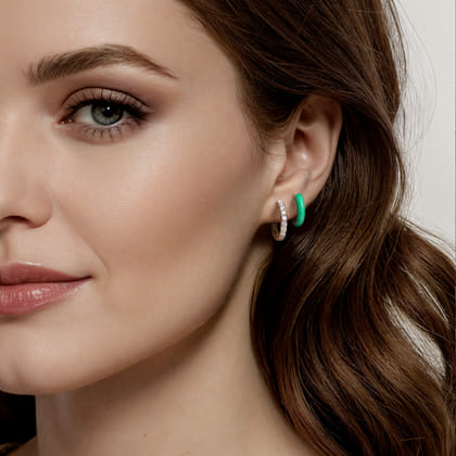 Enamel - 14K Yellow Gold Diamond Stuggeis with Mint Green Enamel