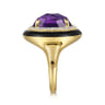 Enamel - 14K Yellow Gold Diamond and Amethyst Cocktail Ring with Black Enamel - 0.24 ct