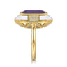 Enamel - 14K Yellow Gold Diamond and Amethyst Cocktail Ring with White Enamel - 0.14 ct