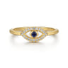 Enamel - 14K Yellow Gold Diamond and Blue Sapphire Evil Eye Stackable with White Enamel - 0.08 ct