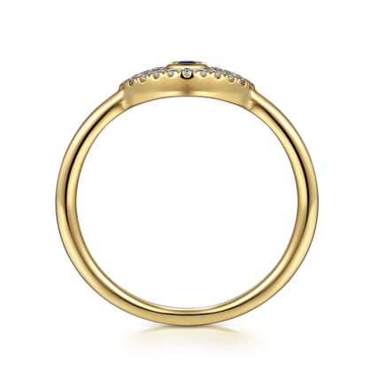 Enamel - 14K Yellow Gold Diamond and Blue Sapphire Evil Eye Stackable with White Enamel