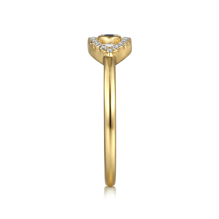 Enamel - 14K Yellow Gold Diamond and Blue Sapphire Evil Eye Stackable with White Enamel - 0.08 ct - Shot 4