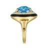 Enamel - 14K Yellow Gold Diamond and Blue Topaz Cocktail Ring with Black Enamel - 0.24 ct