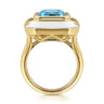 Enamel - 14K Yellow Gold Diamond and Blue Topaz Cocktail Ring with White Enamel - 0.14 ct