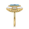 Enamel - 14K Yellow Gold Diamond and Blue Topaz Cocktail Ring with White Enamel - 0.14 ct