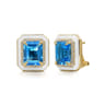 Enamel - 14K Yellow Gold Diamond and Blue Topaz Earrings with White Enamel - 0.32 ct