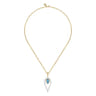 Enamel - 14K Yellow Gold Diamond and Blue Topaz Long Pear Shape Drop Necklace With White Enamel - 0.18 ct