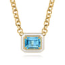 Enamel - 14K Yellow Gold Diamond and Blue Topaz Necklace With Flower Pattern J-Back and White Enamel - 0.19 ct