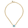 Enamel - 14K Yellow Gold Diamond and Blue Topaz Necklace With Flower Pattern J-Back and White Enamel - 0.19 ct