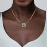 Enamel - 14K Yellow Gold Diamond and Blue Topaz Necklace With Flower Pattern J-Back and White Enamel - 0.19 ct