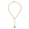 Enamel - 14K Yellow Gold Diamond and Blue Topaz Y-Layer Necklace With Flower Pattern J-Back and White Enamel - 0.14 ct